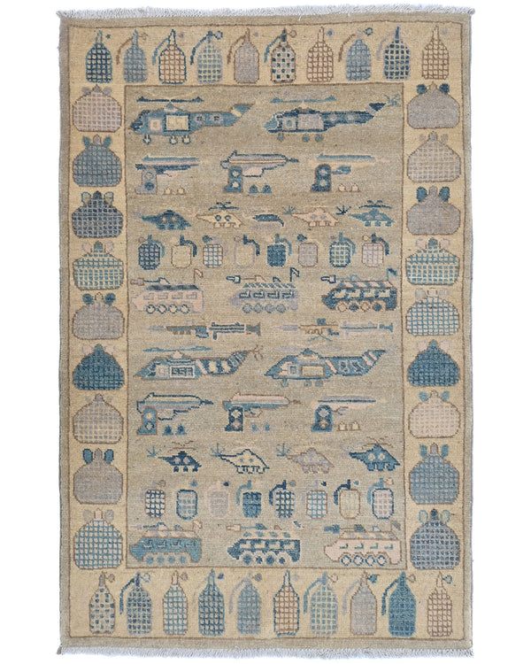 3x5 Gray Kuba Afghan Hand Knotted Wool Area Rug